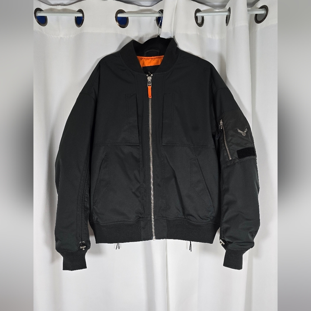 Cross Eyed Moose Dark Grey Orange Bomber Jacket Medium